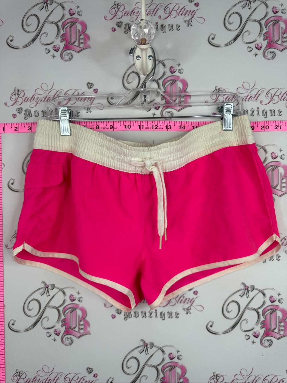G 21 shorts swim Women's Hot Pink Drawstring Athletic Shorts with Cream Trim
